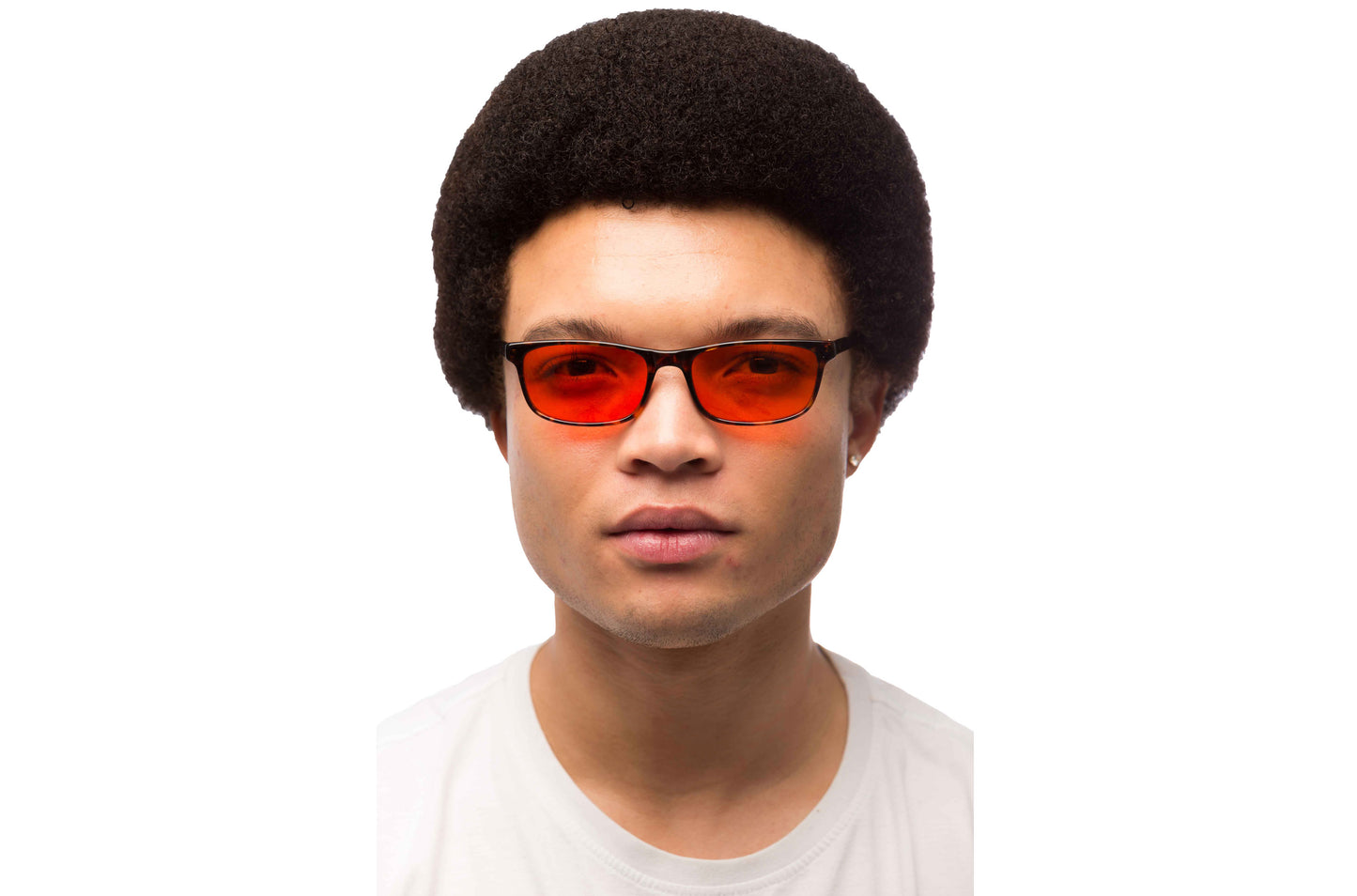 Man Wearing Tortoise Shell Blue Light Blocking Glasses Readers