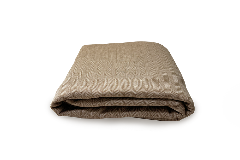 Folded gray textured EMF blanket on a transparent background