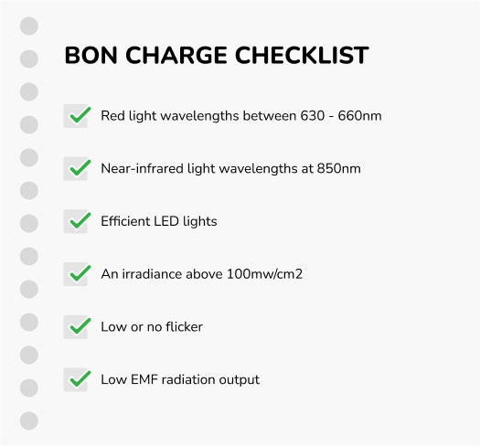 piece of paper, showing a checklist of all red light benefits